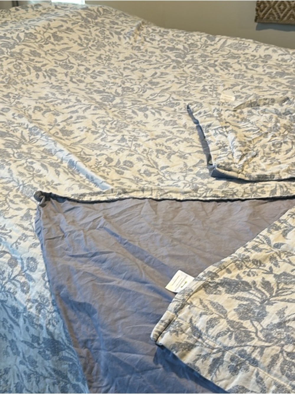 Blue and Cream Floral Reversible Duvet Cover